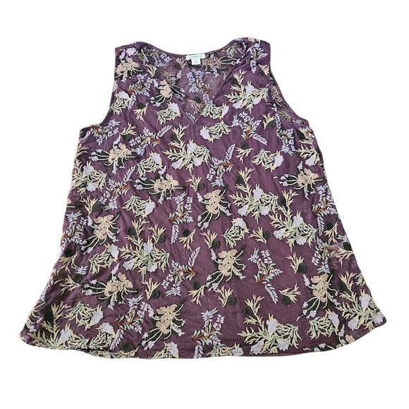 Sundance Tops - Sundance Floral Embroidered Mesh V-Neck Tank Top Plum Purple Women Large